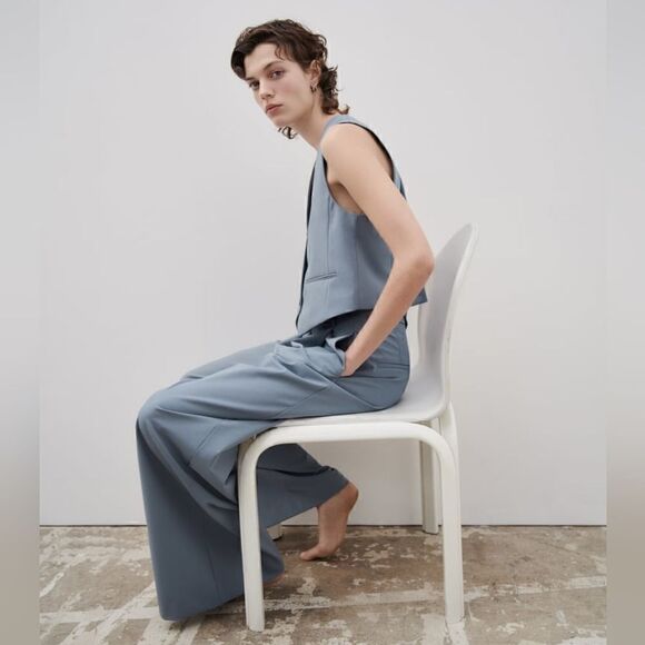 ZARA BLUE BUTTON TAILORED VEST - Picture 8 of 12